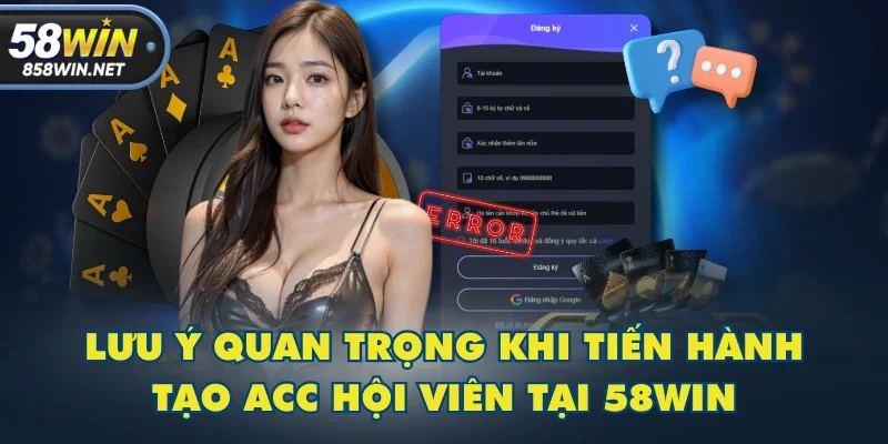 Lưu ý quan trọng khi tiến hành tạo acc hội viên tại 58WIN Lưu ý quan trọng khi tiến hành tạo acc hội viên tại 58WIN